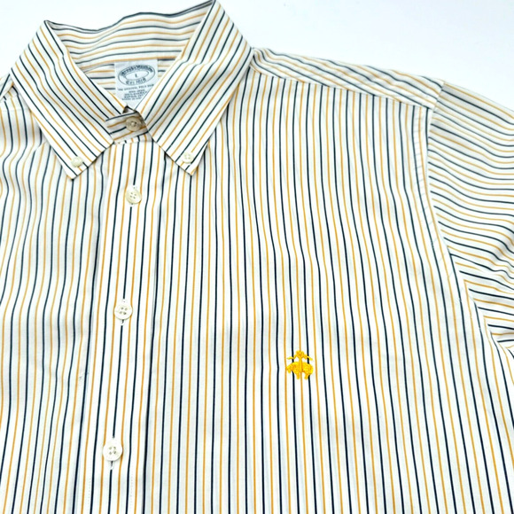 BROOKS BROTHERS Men's Large Supima Cotton Button Down White Yellow Striped Shirt - Picture 1 of 11